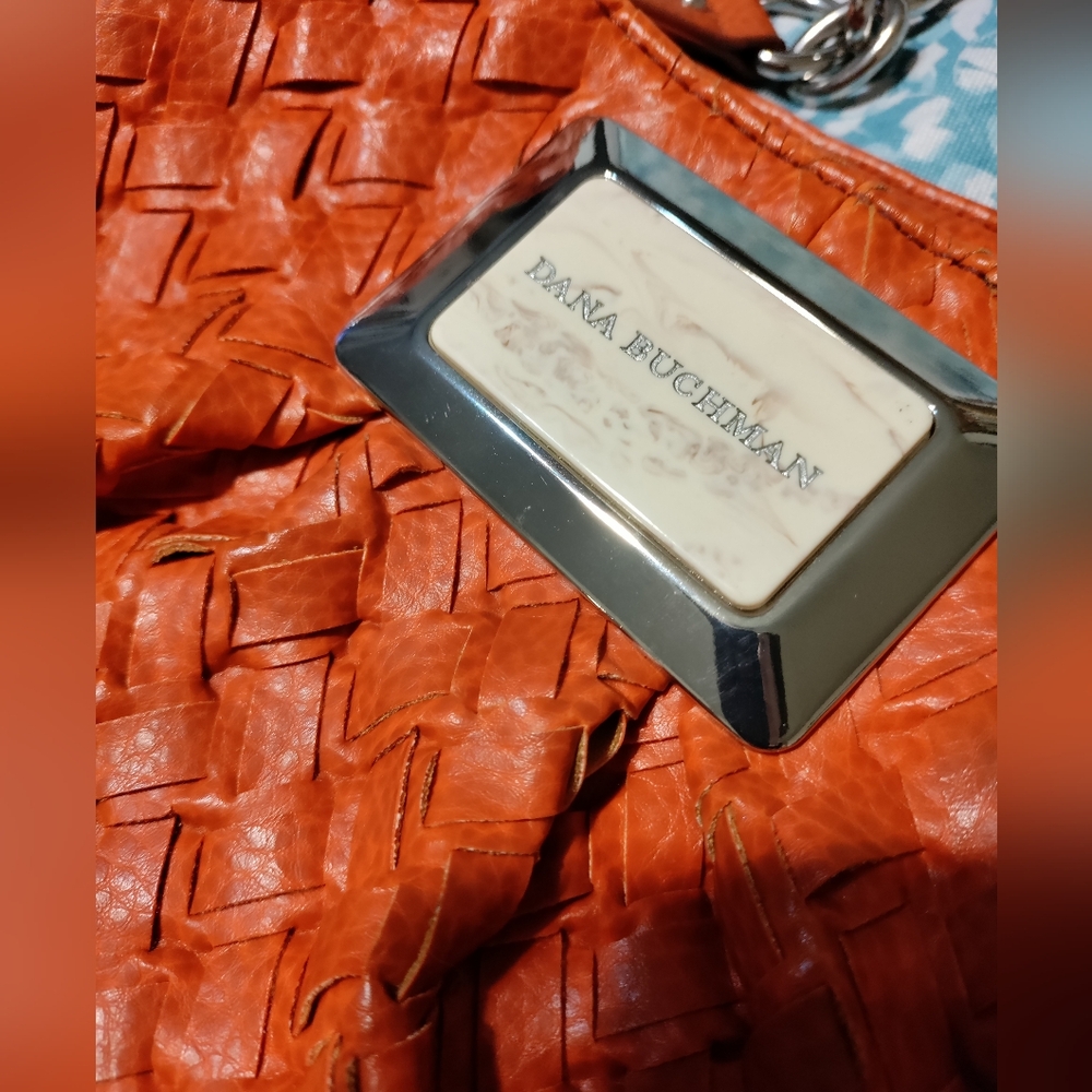 Dana Buchman Boho Faux Leather Woven Orange Purse - Picture 16 of 16